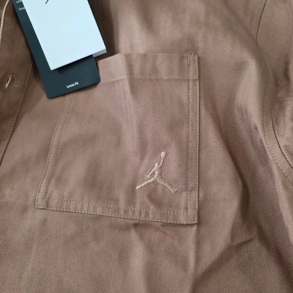 Air Jordan Essentials Button Down Shirt Brown Long Sleeve FV7446-223 Large L New